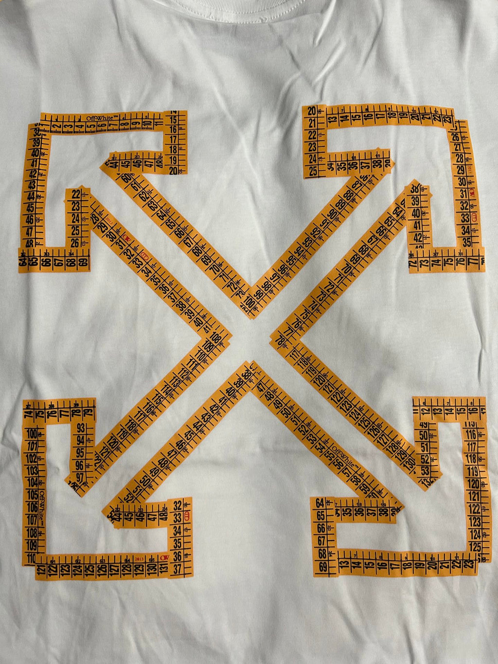 Off-White off-white T-shirt front with orange graphic measurement-style X