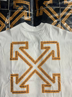 Off-White T-shirt in off-white with centered large orange 'X' arrow logo print