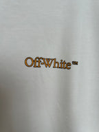 Off-White™ logo text in orange on off-white T-shirt