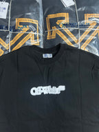 Black Off White T-shirt front with centered white graffiti logo