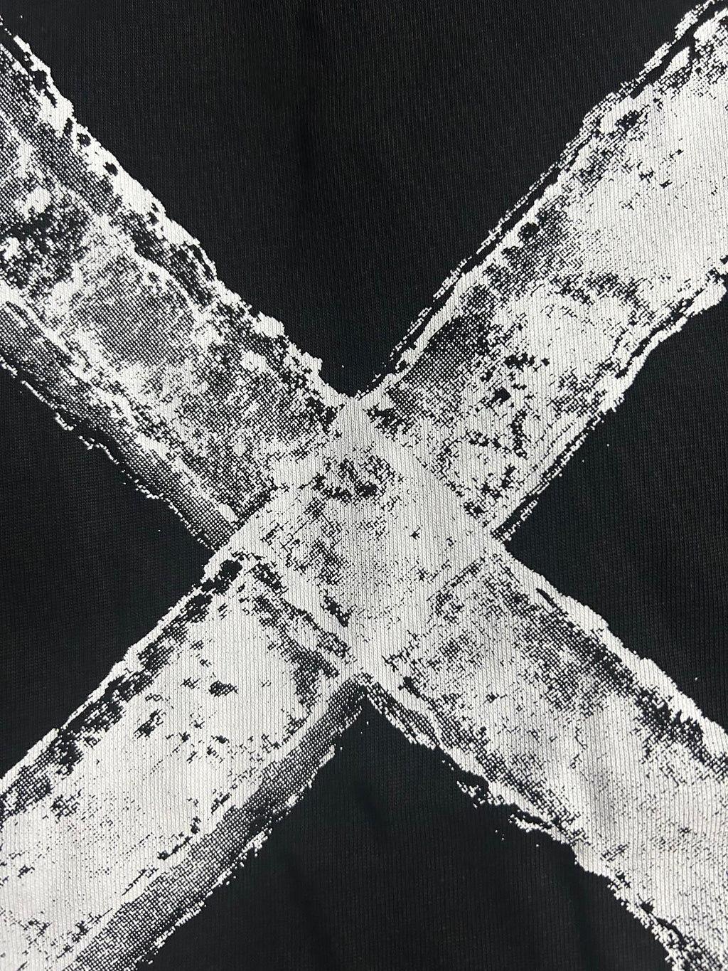 Black Off White T-shirt back close-up of white graffiti logo strokes