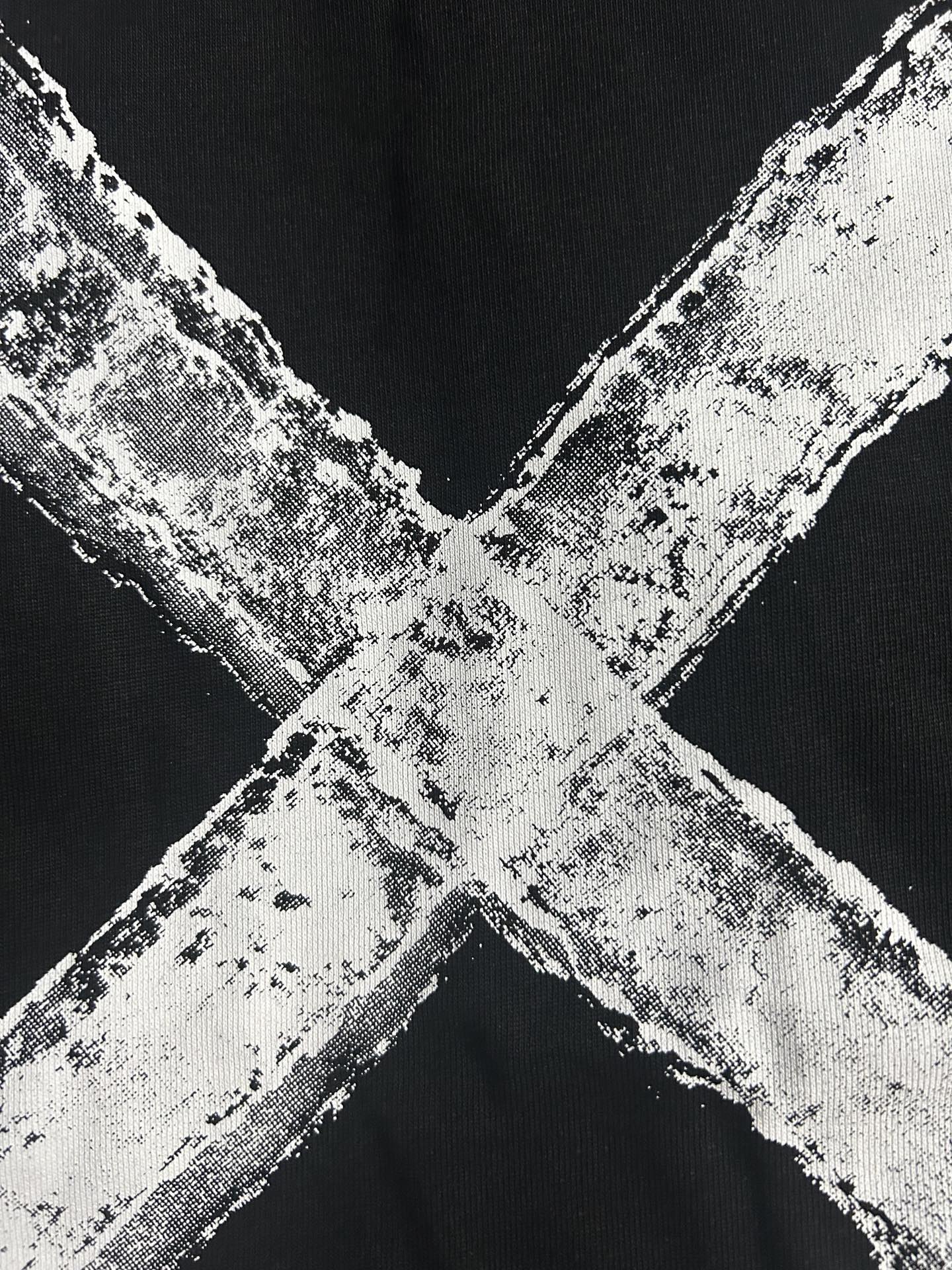 Black Off White T-shirt back close-up of white graffiti logo strokes