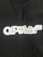 Black Off White T-shirt neckline with white graffiti logo text