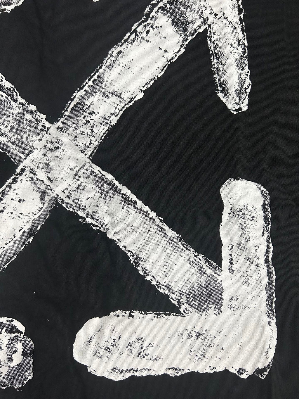 Black Off White T-shirt back close-up of large white graffiti X