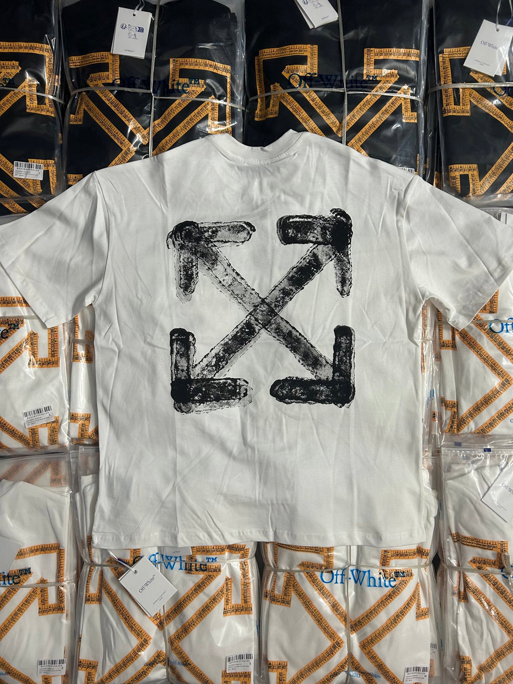 Off White T-shirt, off-white with large black cross-style graphic on back