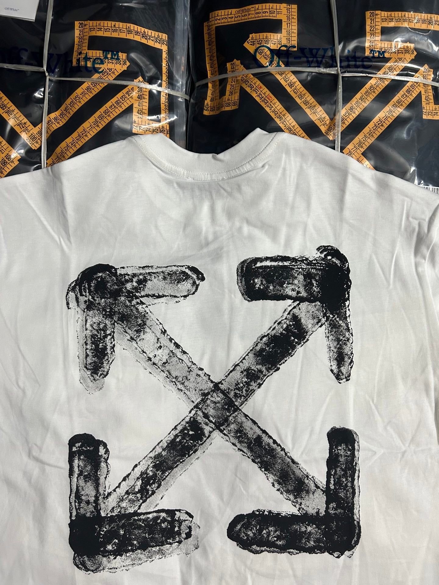 Off White T-shirt, off-white with large black cross graphic on front