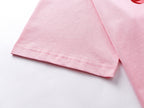 Pink T-shirt hem and short sleeves with stitched edge