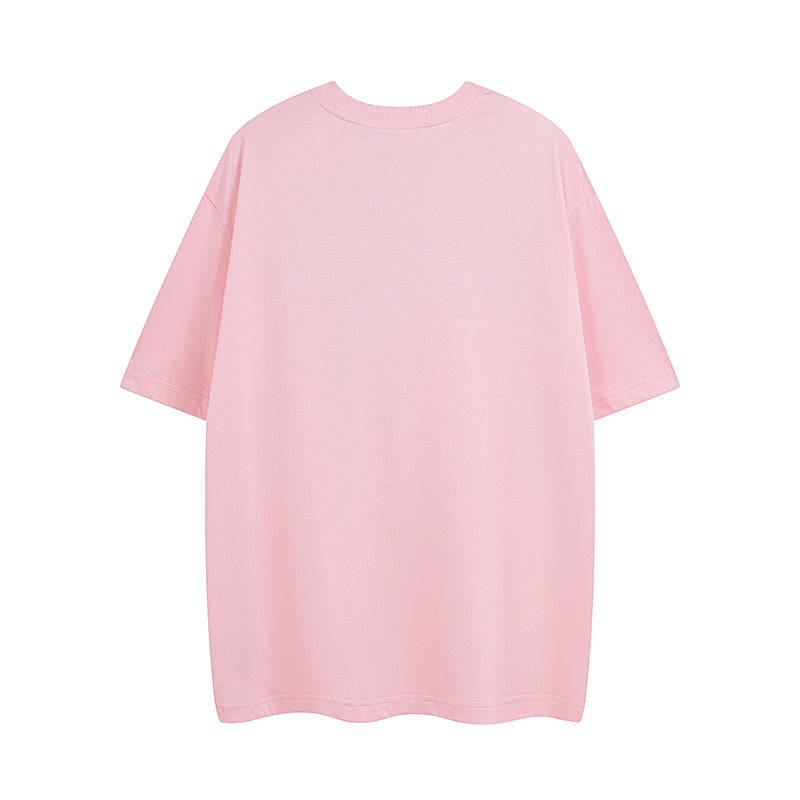 Pink crew-neck T-shirt, short sleeves, plain back view