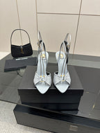 Women’s light-blue peep-toe heeled sandals with ankle strap and stiletto heel