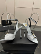 Women’s light-blue peep-toe heeled sandals with ankle strap and stiletto heel