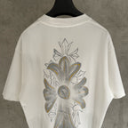 White short-sleeve T-shirt with large back floral graphic
