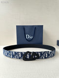 Dior belt in blue/white Dior Oblique webbing with black logo buckle