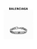 Silver-tone chain bracelet with central bar-and-link charm