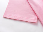 Pink short-sleeve T-shirt with curved hem and stitched sleeve cuff