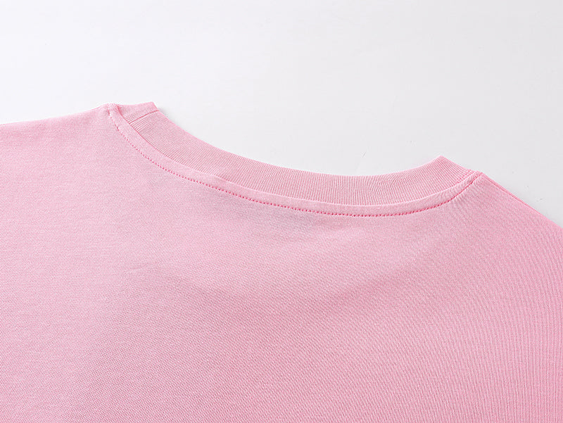 Pink short-sleeve T-shirt crew collar with ribbed neckline detail