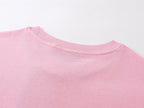 Pink short-sleeve T-shirt crew collar with ribbed neckline detail