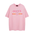 Pink short-sleeve T-shirt with Gucci front logo print and crew neck