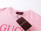 Pink short-sleeve T-shirt neckline with Gucci inner label and black hang tag