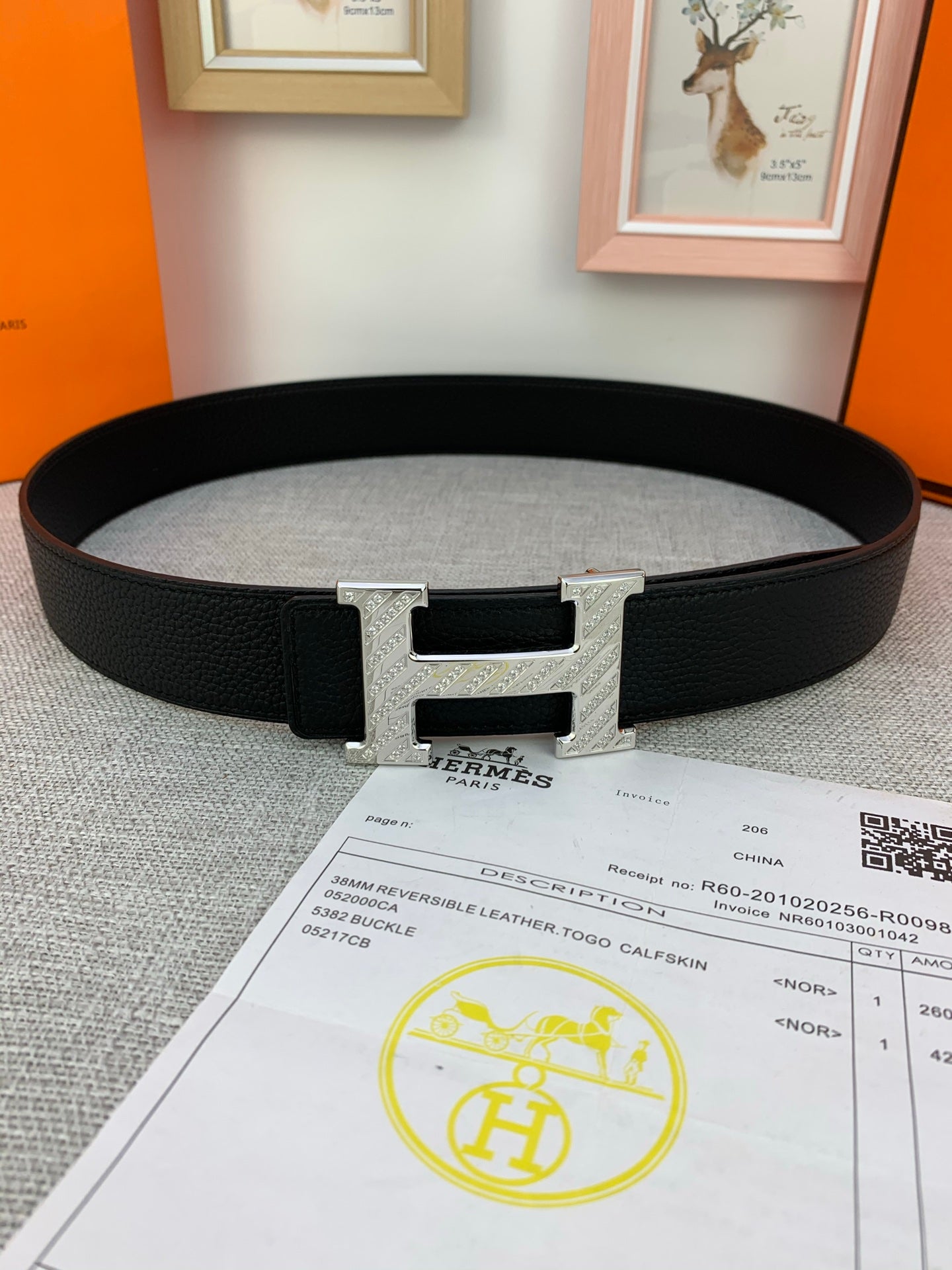 Hermes belt, black textured leather with silver-tone H buckle detail