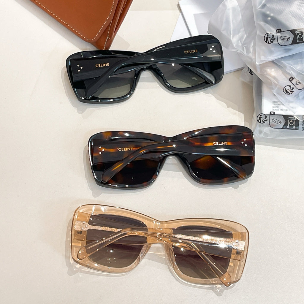 Celine sunglasses set: black, tortoise, and clear frames with dark lenses