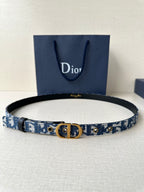 Dior belt, blue woven logo strap with gold-tone buckle and black leather trim