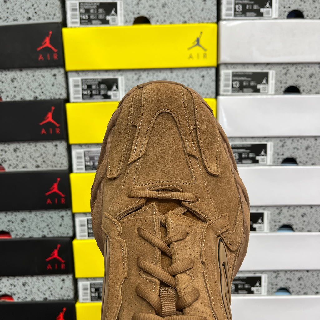 Brown suede Balenciaga unisex sneaker heel, lace-up with padded collar