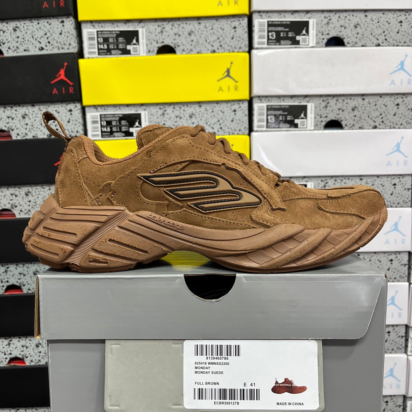 Brown suede Balenciaga unisex sneaker, lace-up with thick tread and logo detail