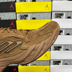 Brown suede Balenciaga unisex sneaker side, stitched seams and logo emblem