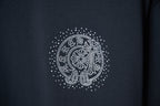 Dark navy T-shirt with circular rhinestone elephant graphic on front