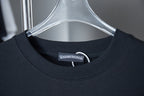 Dark navy crewneck T-shirt neckline with rib collar and small inner logo label