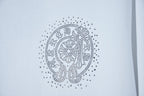 White short-sleeve T-shirt silver rhinestone round medallion detail