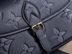 Louis Vuitton bag strap buckle, textured dark leather with gold clasp
