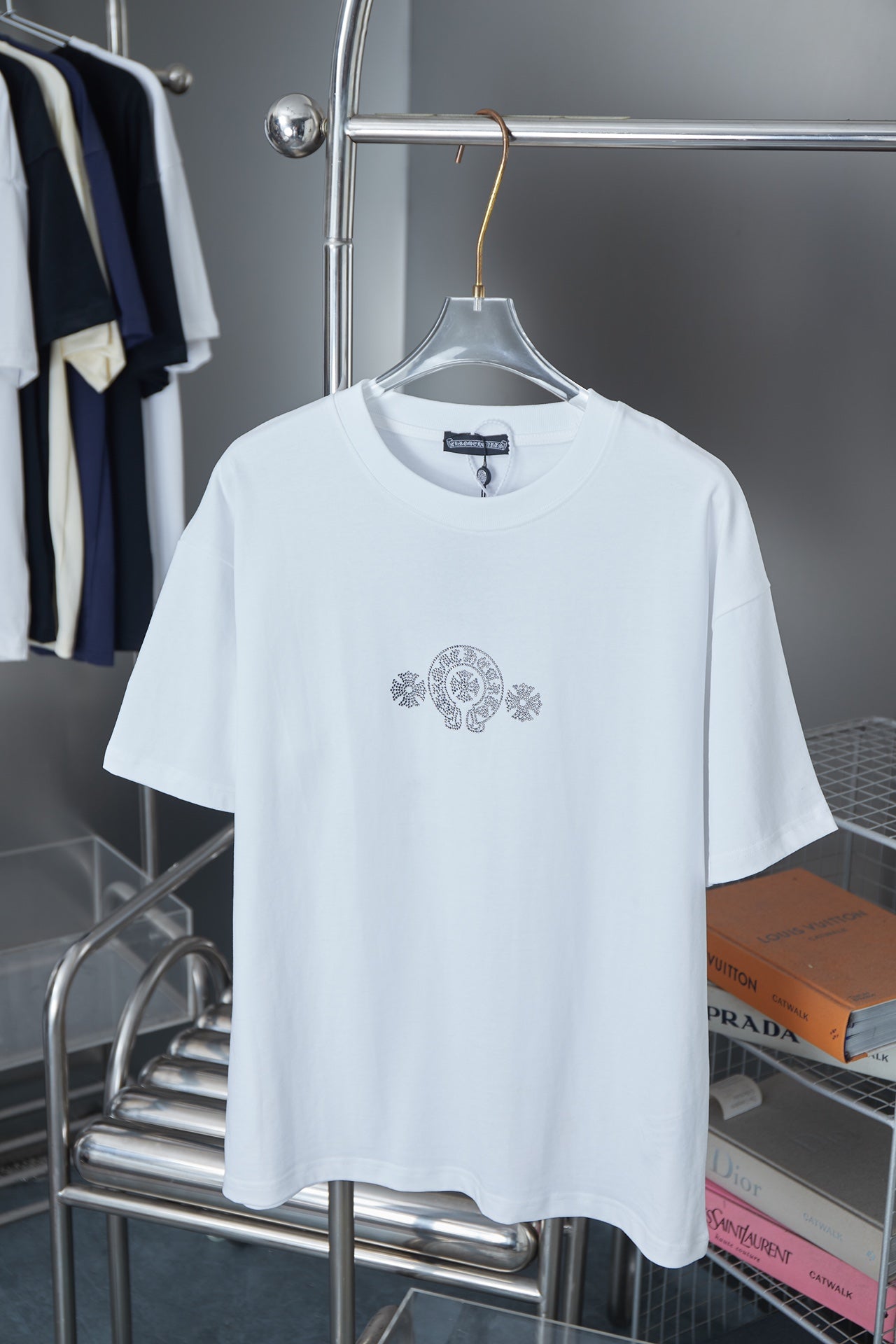 Chrome Hearts short-sleeve T-shirt, white, rhinestone front graphic