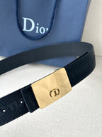 Buckle detail belt with dark strap and gold plate featuring Dior emblem