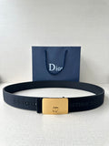 Dior logo belt with dark textured strap and gold rectangular buckle