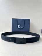 Dior belt in dark blue with textured strap and matte rectangular buckle