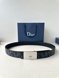 Dior belt with dark blue strap, silver-tone rectangular buckle