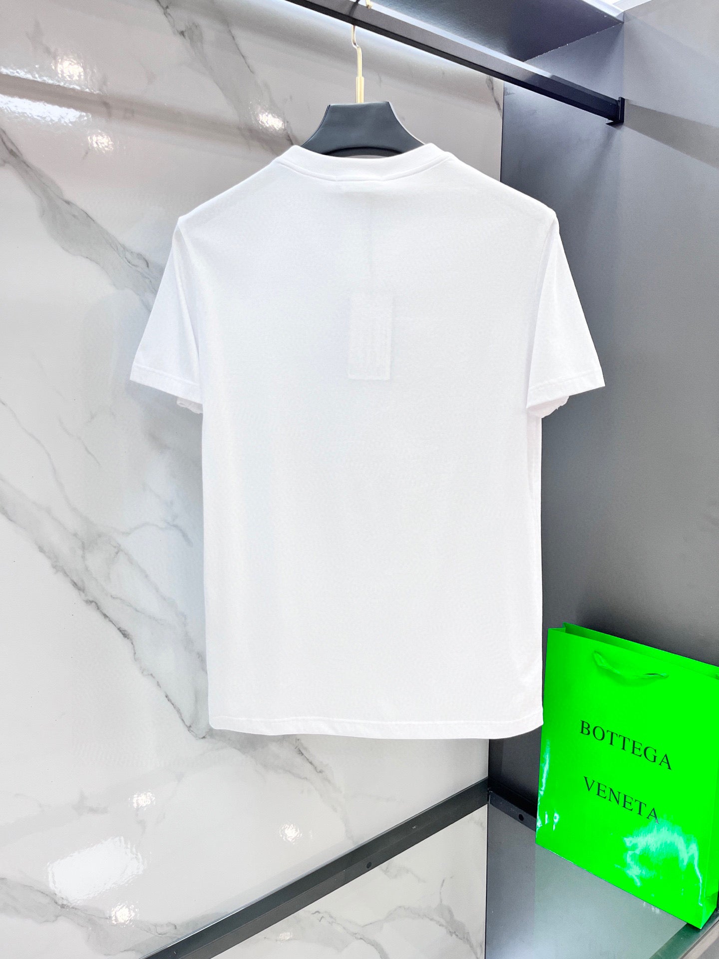 White Versace T-shirt with round neck and short sleeves, plain back view