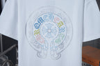 White T-shirt back with large circular beaded elephant emblem print
