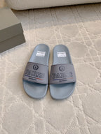 Balenciaga light blue slide sandals with PARIS strap and logo detailing