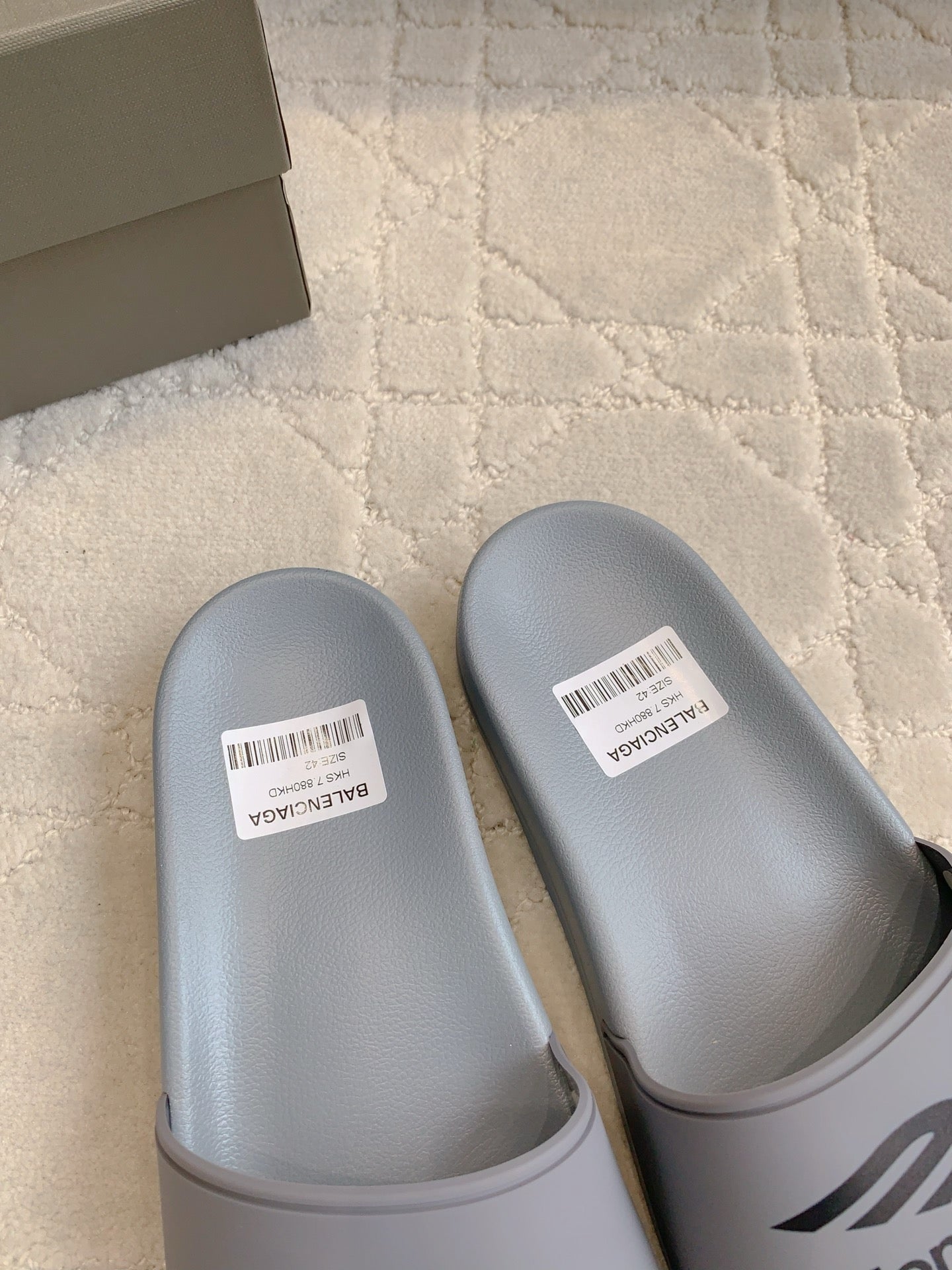 Balenciaga slide sandals, light gray footbeds with front strap