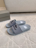 Balenciaga slide sandals, light gray, logo on wide front strap