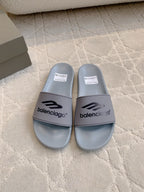 Balenciaga slide sandals, light gray with front logo strap