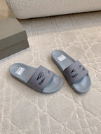 Balenciaga slide sandals, light gray open toe with strap logo