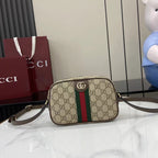 Gucci crossbody bag in beige GG canvas with green and red web stripe