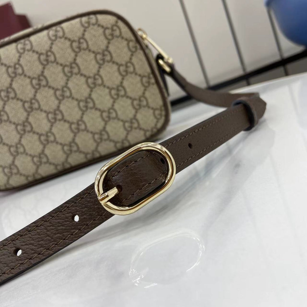 Gucci crossbody bag adjustable strap with gold buckle and brown leather