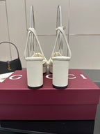 Gucci women's white slingback sandals with tall block heel and adjustable ankle straps