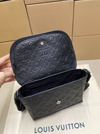Men's Louis Vuitton monogram crossbody bag, dark navy with open flap pocket on front