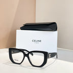 Celine glasses with black square frames and gold logo on the temples