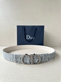 Dior logo belt with blue patterned strap and silver buckle